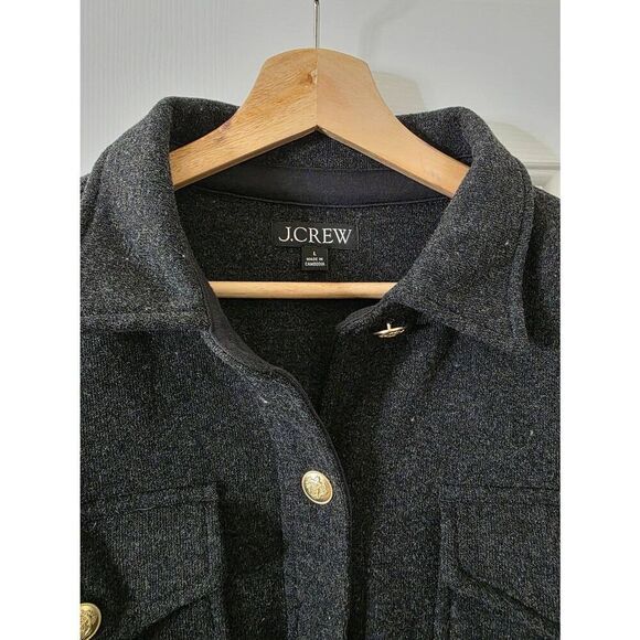 J. Crew Wool Blend Shirt Jacket Womens Large Charcoal Grey Gray Gold Buttons L - Picture 8 of 10
